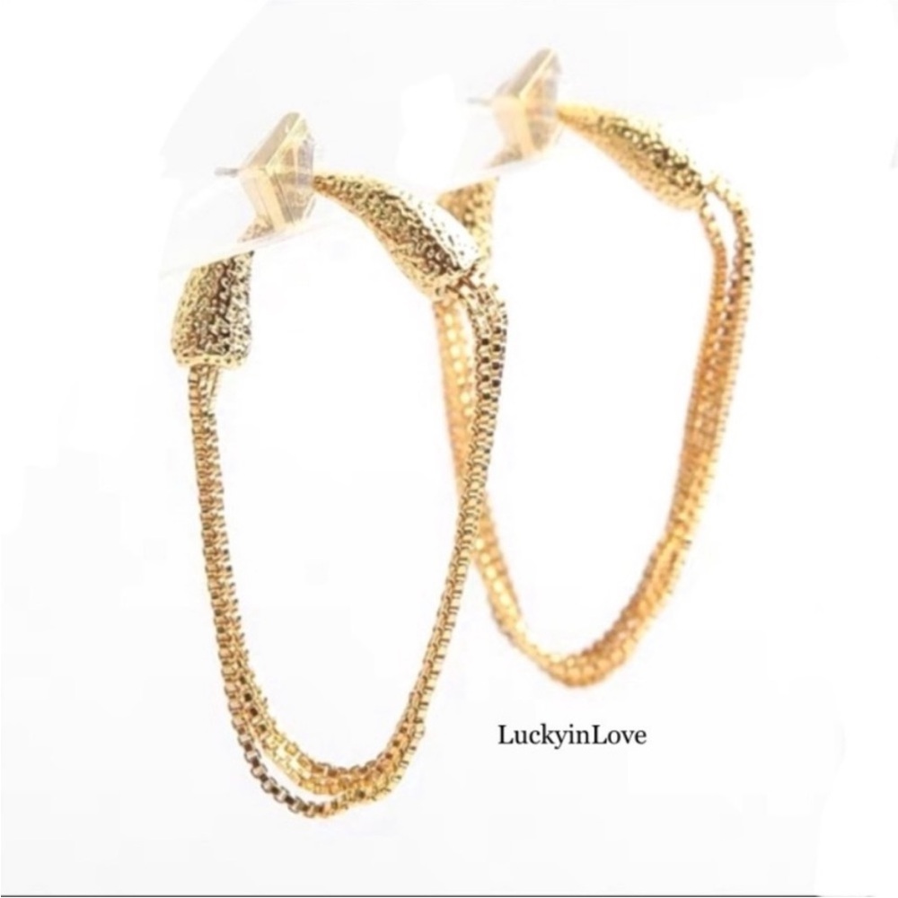 ALEXIS BITTAR • Molten Front Back Gold Snake chain earrings